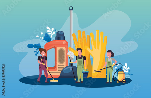 people working with housekeeping tools disinfect your house