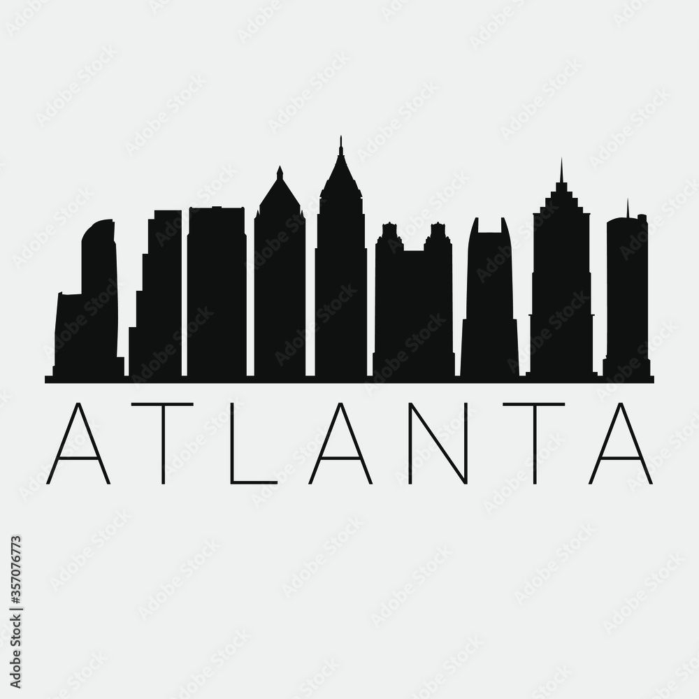 Atlanta Georgia. Skyline Silhouette City. Design Vector. Famous Monuments Tourism Travel. Buildings Tour Landmark.