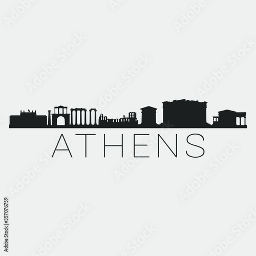 Athens Greece. Skyline Silhouette City. Design Vector. Famous Monuments Tourism Travel. Buildings Tour Landmark.
