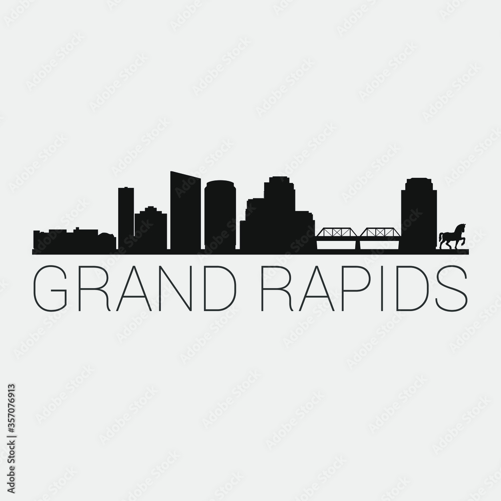 Grand Rapids Michigan Skyline. Silhouette City Design Vector Famous Monuments.