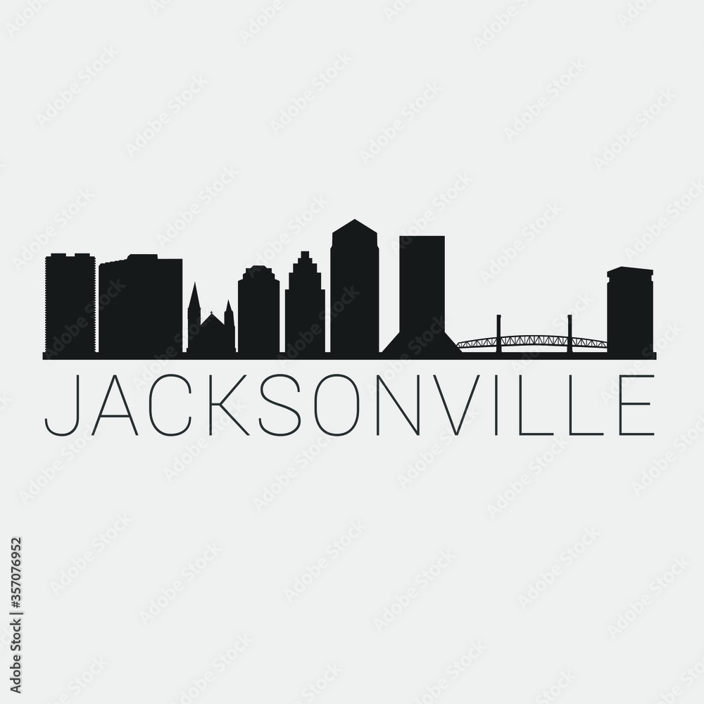Jacksonville Florida City. Skyline Silhouette City. Design Vector. Famous Monuments Tourism Travel. Buildings Tour Landmark.
