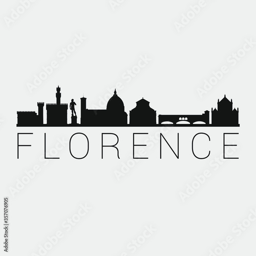 Florence, Italy. The Skyline in Silhouette of City. Black Design Vector. The Famous and Tourist Monuments. The Buildings Tour in Landmark.