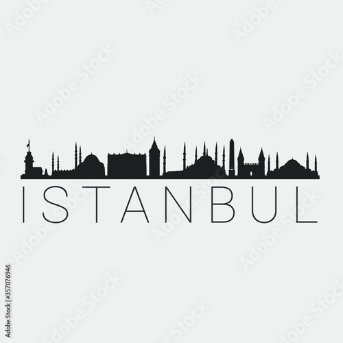 Istanbul Turkey. The Skyline in Silhouette of City. Black Design Vector. The Famous and Tourist Monuments. The Buildings Tour in Landmark.