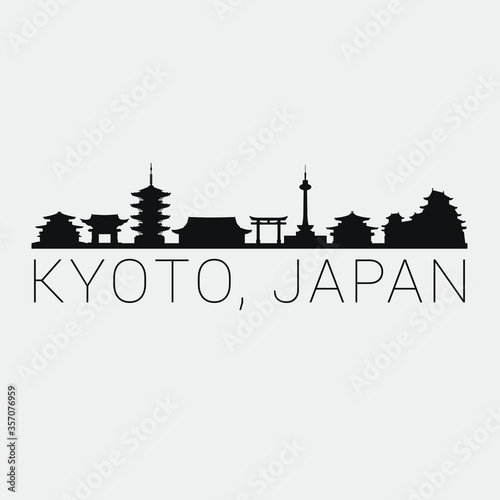 Kyoto Japan. The Skyline in Silhouette of City. Black Design Vector. The Famous and Tourist Monuments. The Buildings Tour in Landmark.