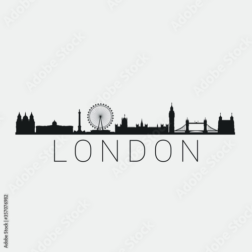London England. Skyline Silhouette City. Design Vector. Famous Monuments Tourism Travel. Buildings Tour Landmark.