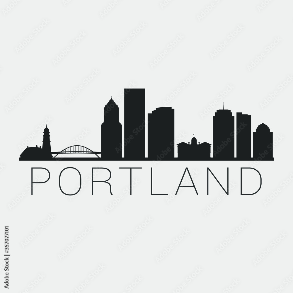 Portland Oregon. Skyline Silhouette City. Design Vector. Famous Monuments Tourism Travel. Buildings Tour Landmark.