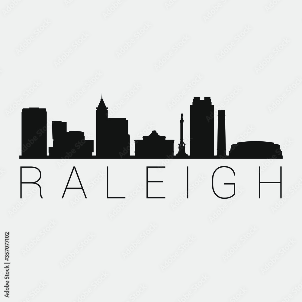 Obraz premium Raleigh North Carolina. The Skyline in Silhouette of City. Black Design Vector. The Famous and Tourist Monuments. The Buildings Tour in Landmark.