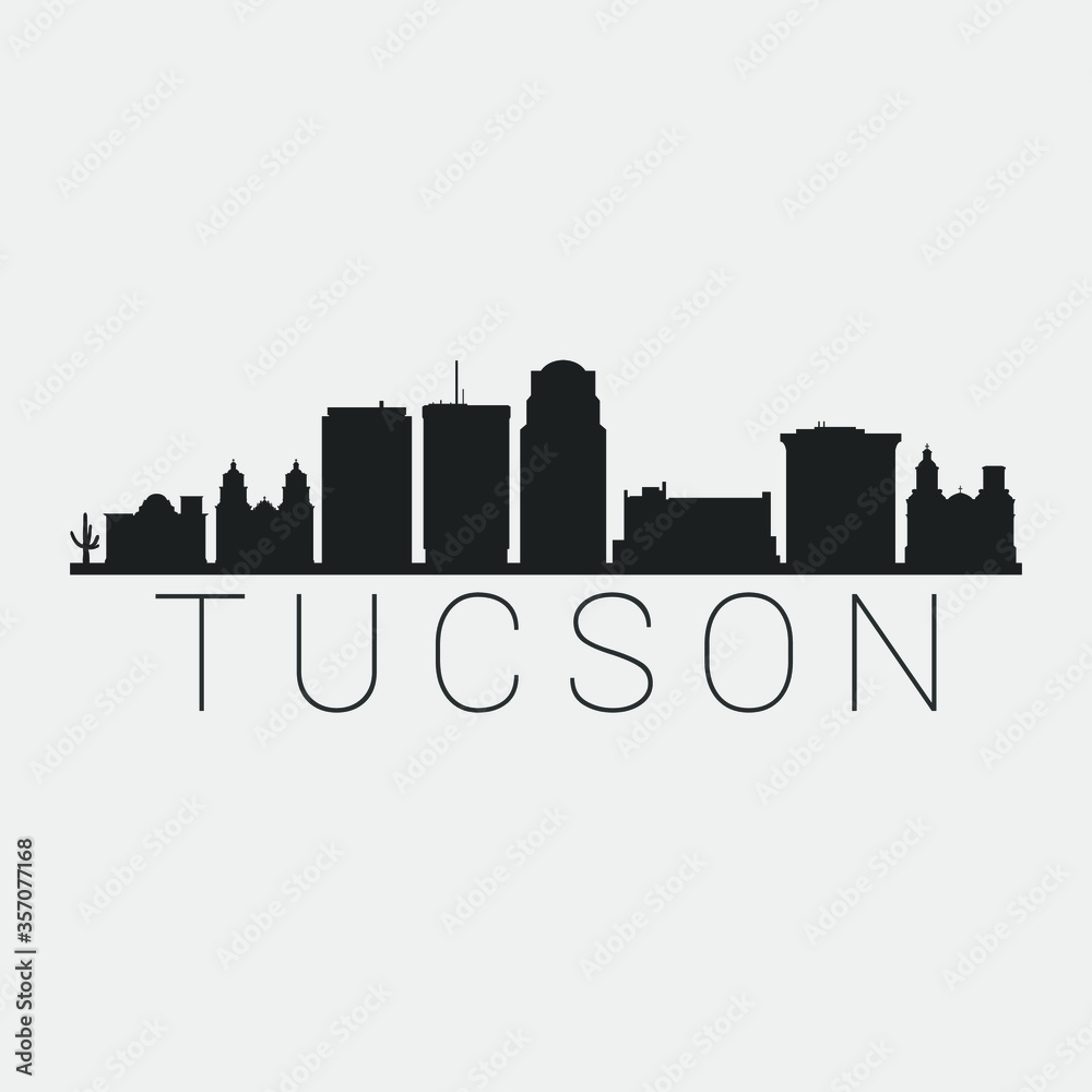 Tucson Arizona. The Skyline in Silhouette of City. Black Design Vector. The Famous and Tourist Monuments. The Buildings Tour in Landmark.