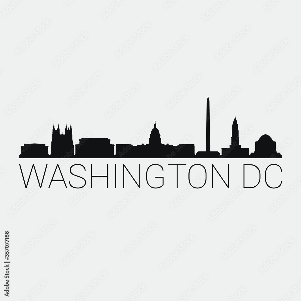 Washington DC. Skyline Silhouette City. Design Vector. Famous Monuments Tourism Travel. Buildings Tour Landmark.
