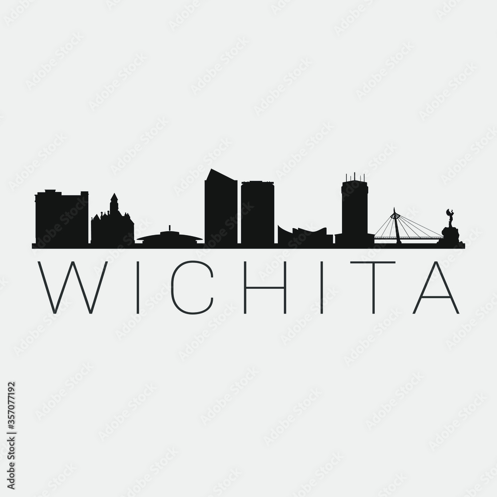 Wichita Kansas City. Skyline Silhouette City. Design Vector. Famous Monuments Tourism Travel. Buildings Tour Landmark.