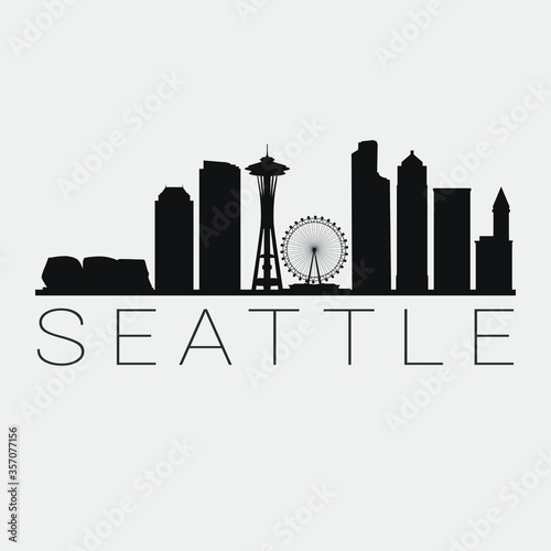 Seattle Washington City. Skyline Silhouette City. Design Vector. Famous Monuments Tourism Travel. Buildings Tour Landmark.