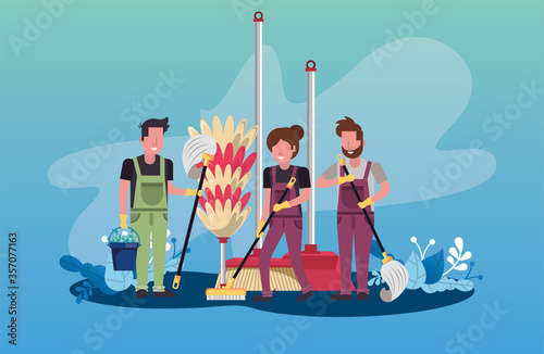 people working with housekeeping tools disinfect your house