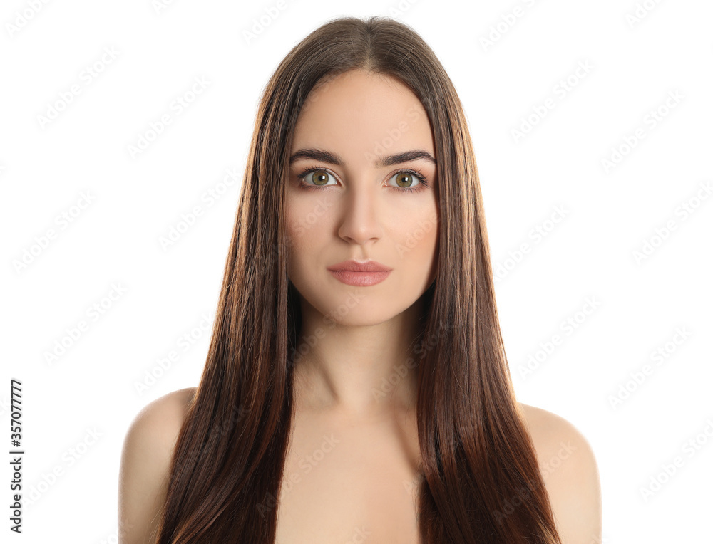 Portrait of young woman with beautiful face on white background Portrait of young woman with beautiful face on white background