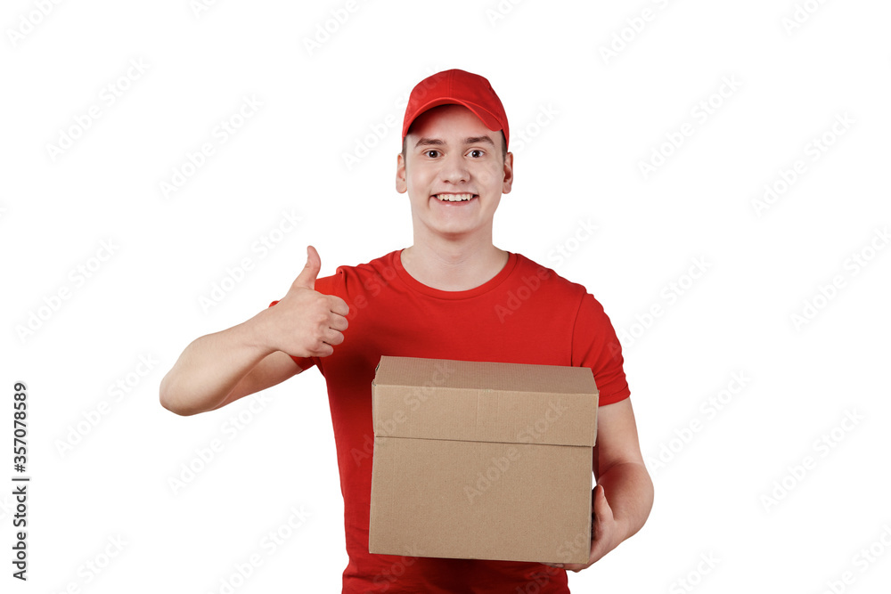 Delivery of goods and purchases. Gesture ok. He's a handsome young guy. Delivery of goods and purchases. Gesture ok. He's a handsome young guy.