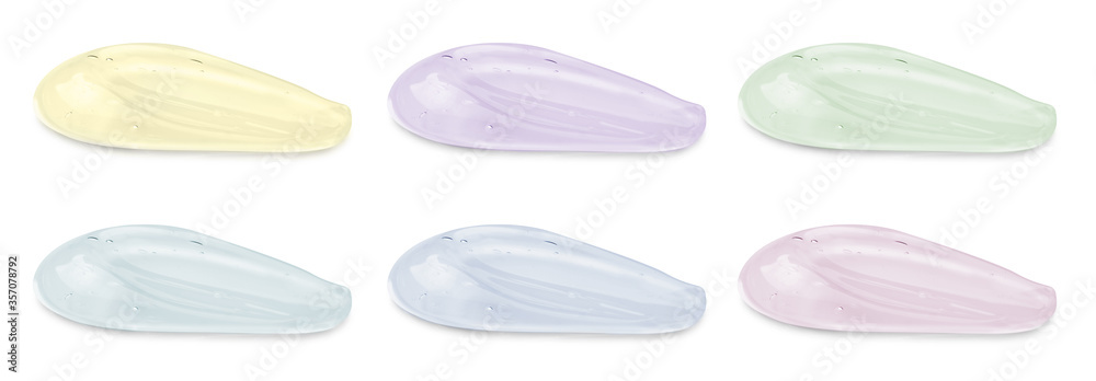 Set with samples of cosmetic gels on white background Set with samples of cosmetic gels on white background