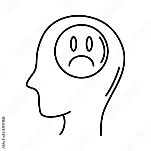 alzheimer disease, male profile silhouette sad brain, decrease in mental human ability line style icon