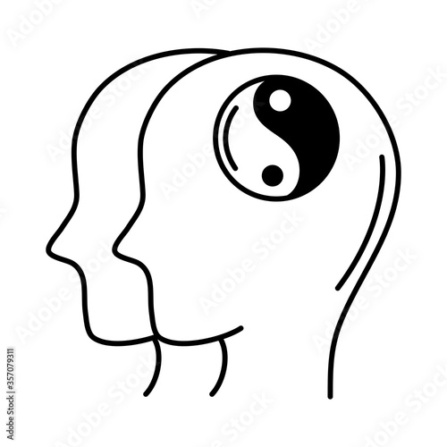 alzheimer disease, male profile silhouette brain process yin and yang, decrease in mental human ability line style icon
