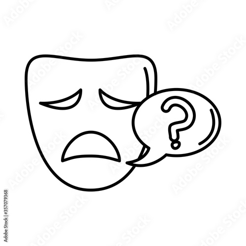 alzheimer disease, sad mask talk question sign, decrease in mental human ability line style icon