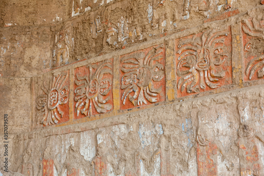 Artistic details in archaeological ruins of the pyramids of the sun and the moon