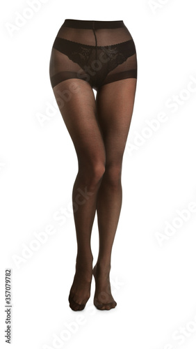 Female elegant black tights isolated on white