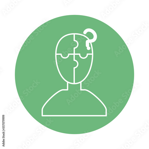 alzheimer disease, character puzzle and question mark, decrease in mental human ability color block style icon