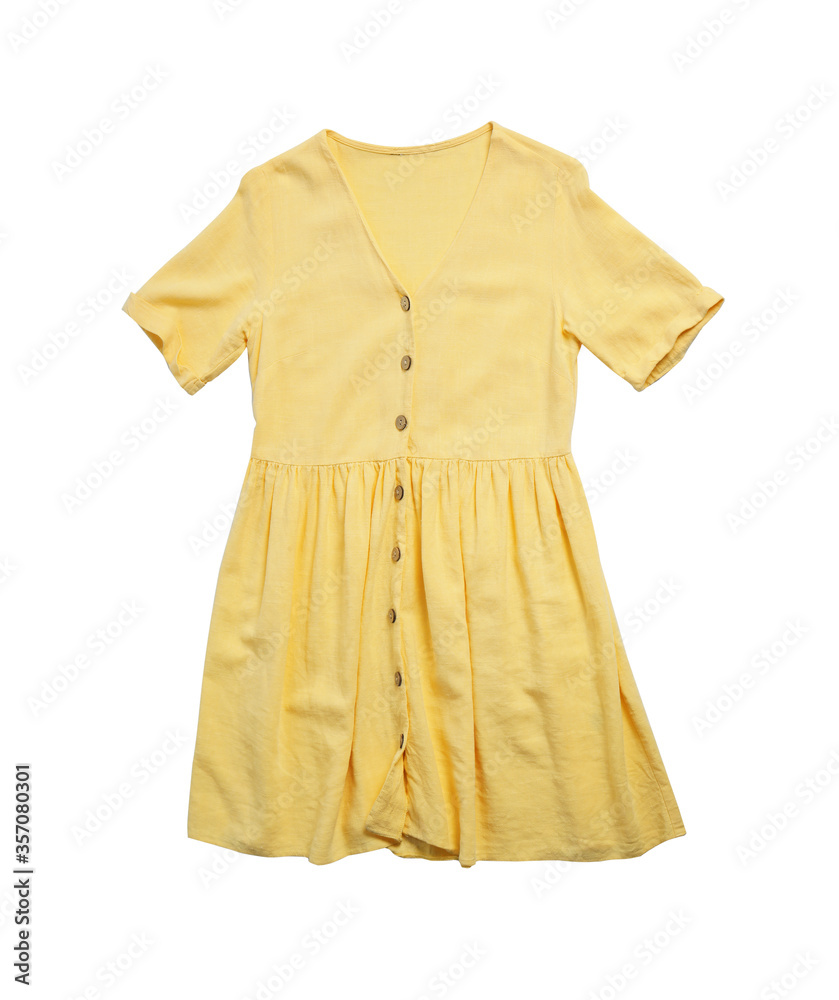 Short yellow dress isolated on white, top view Short yellow dress isolated on white, top view