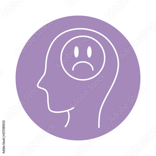 alzheimer disease, male profile silhouette sad brain, decrease in mental human ability color block style icon