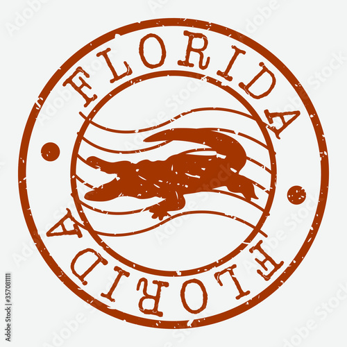 Florida USA Stamp. Crocodile Animal Silhouette Seal. Round Design. Vector Icon. Design Retro Insignia.