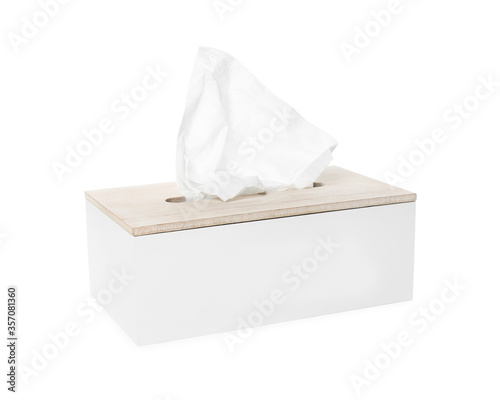 Holder with paper tissues isolated on white