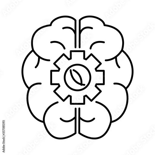 alzheimer disease, brain and mechanism gear function, decrease in mental human ability line style icon