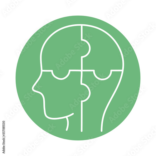 alzheimer disease, male profile silhouette puzzle solution, decrease in mental human ability color block style icon