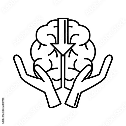 alzheimer disease, hands holding brain, decrease in mental human ability line style icon