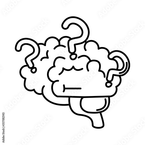 alzheimer disease, brain with question marks, health and medical, decrease in mental human ability line style icon
