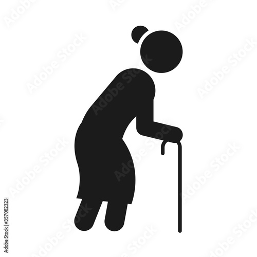 pictogram old woman walking with a cane, silhouette style