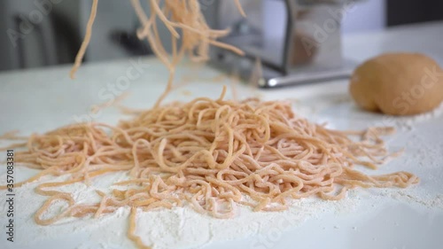 making pasta, a chef mixes homemade pasta with flour, close-up, 4K