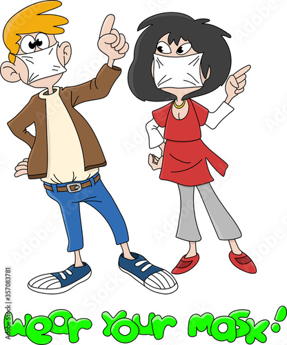 Cartoon people wearing their masks to be safe from Corona virus vector illustration