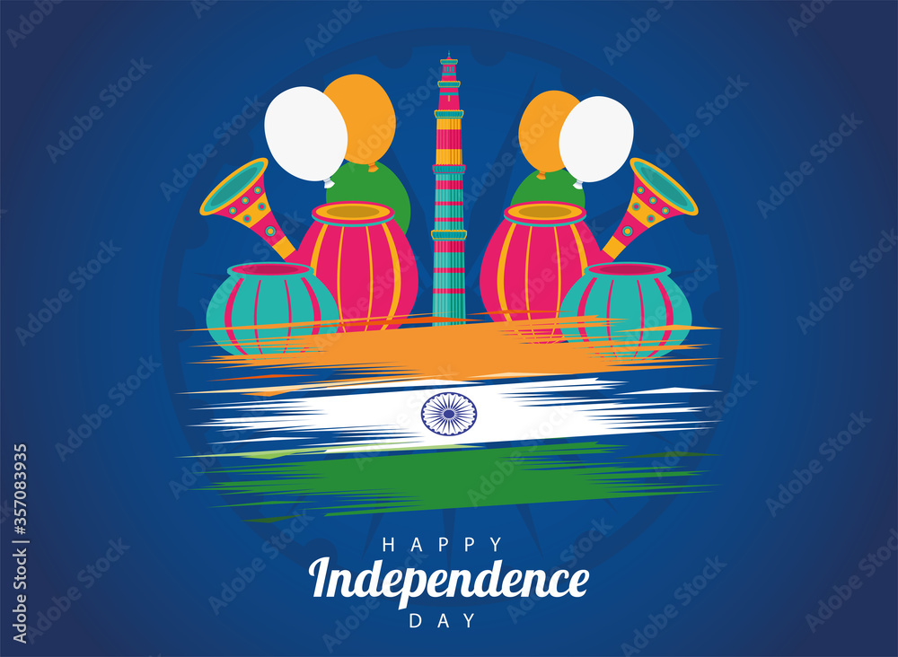 india happy independence day celebration card with temple towers Stock ...