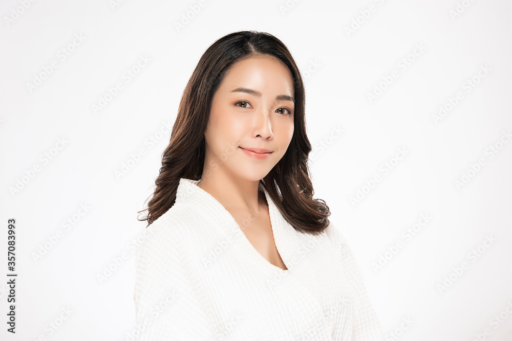 Beautiful Young Asian Woman with Clean Fresh Skin. Face care, Facial treatment, Cosmetology, beauty and healthy skin and cosmetic concept, woman beauty skin isolated on white background Beautiful Young Asian Woman with Clean Fresh Skin. Face care, Facial treatment, Cosmetology, beauty and healthy skin and cosmetic concept, woman beauty skin isolated on white background