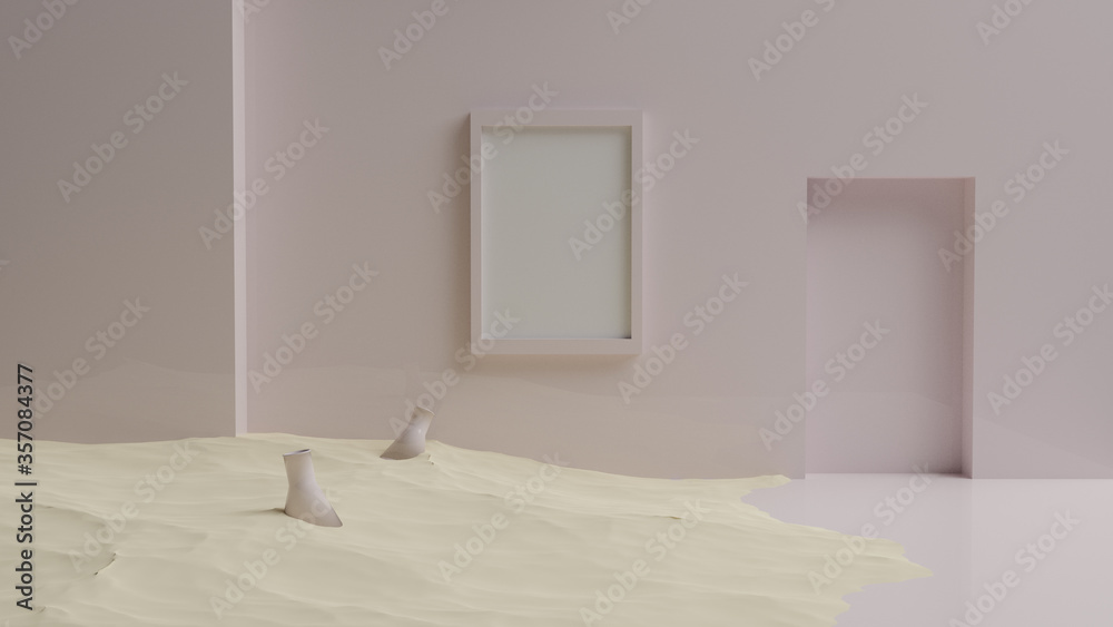 額装のモックアップフレーム パステルピンク色の壁紙のリビングルーム 3dレンダ Stock イラスト Adobe Stock