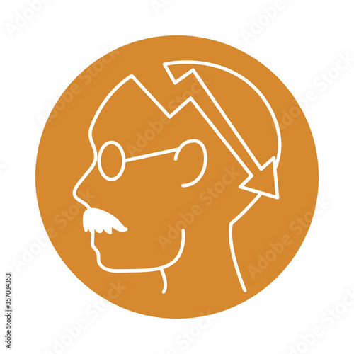 alzheimer disease, male profile silhouette forget, decrease in mental human ability color block style icon