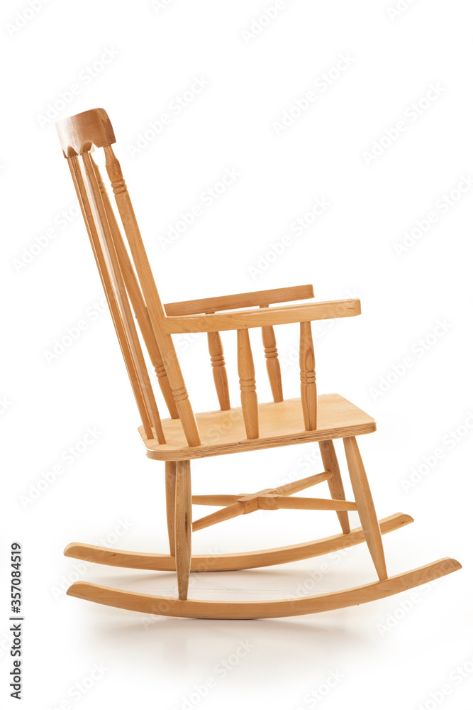 New Wooden Rocking Chair on the White Background New Wooden Rocking Chair on the White Background