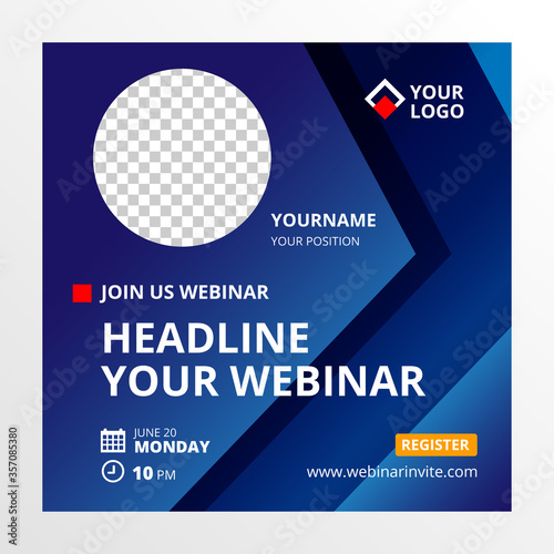 Live webinar invite template. Banner live webinar promotion for social media.
