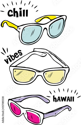Doodle style sunglasses on white background, vector illustration