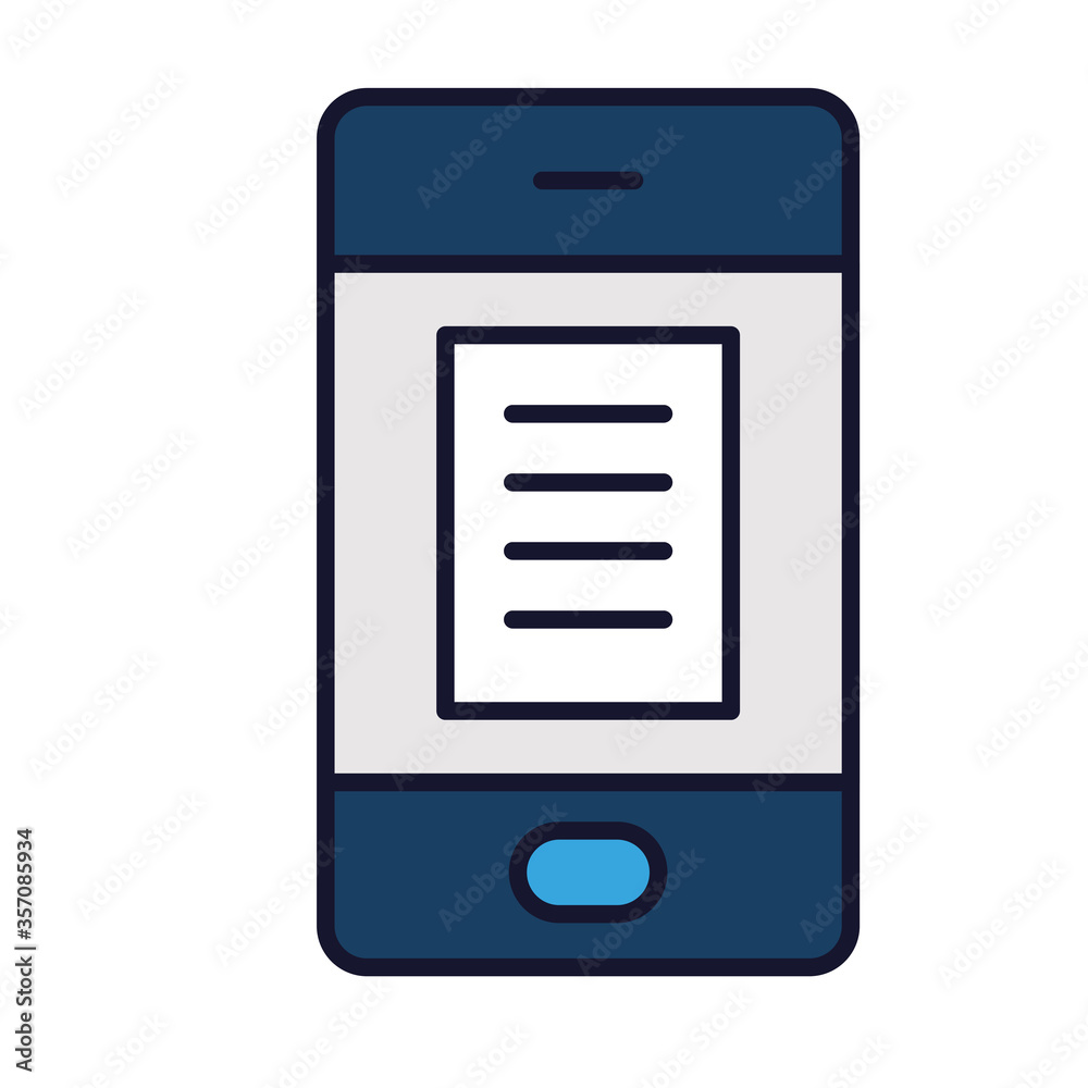 online education concept, smartphone with document file on screen, line and fill style online education concept, smartphone with document file on screen, line and fill style