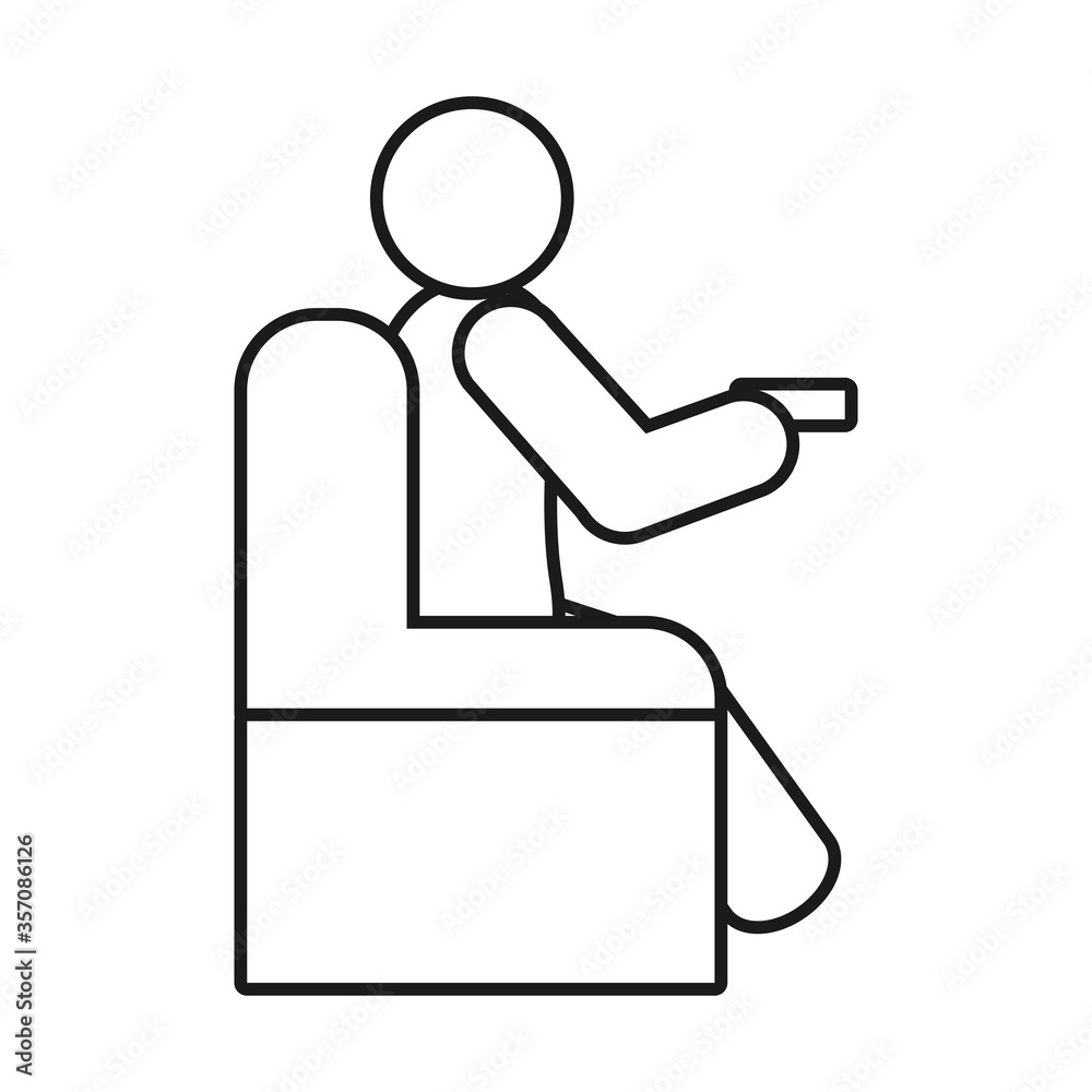 pictogram man sitting on a chair holding a remote control, line style pictogram man sitting on a chair holding a remote control, line style