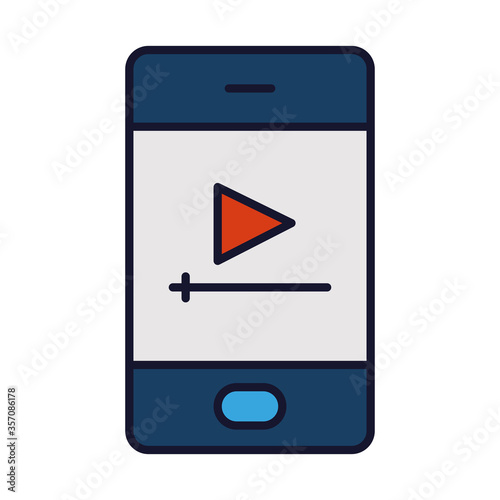 smartphone with video player on screen, line and fill style