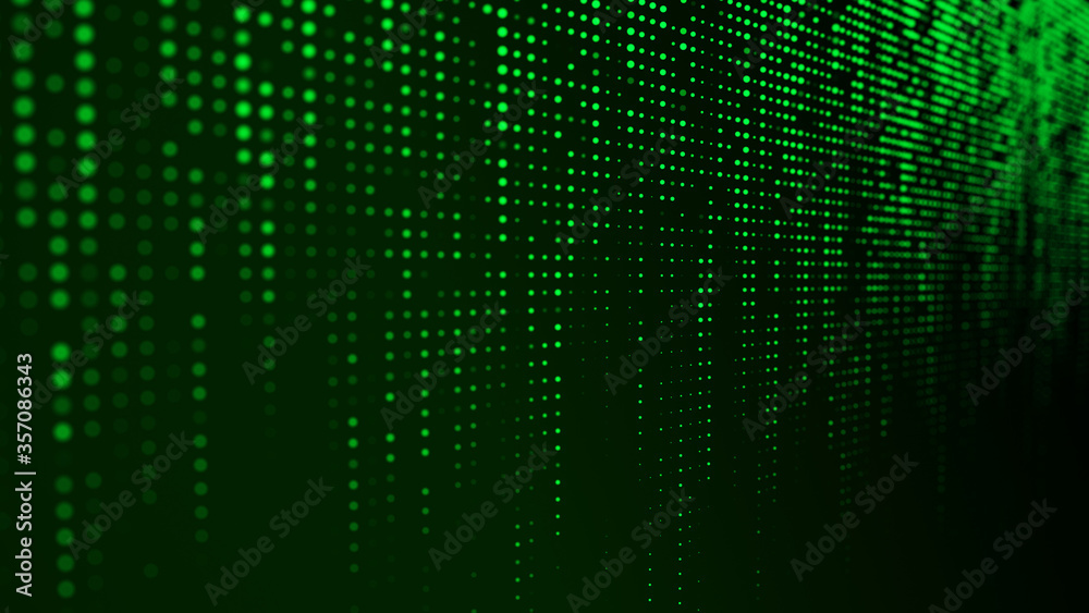 Matrix abstract illustration. Dark and light green points. 3d rendering