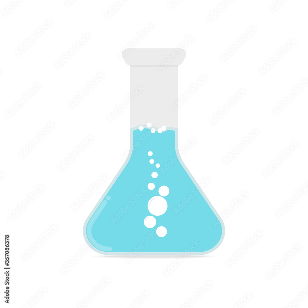 blue water and bubbles in beaker on isolate background. blue water and bubbles in beaker on isolate background.