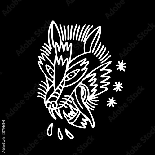 wolf traditional tattoo flash, vector illustration
