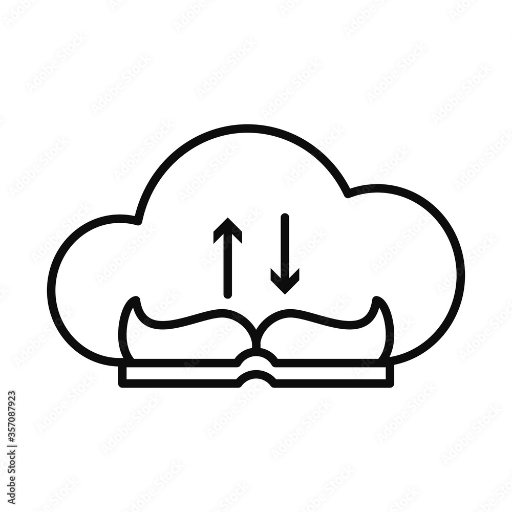 online education concept, cloud storage with academic book icon, line style